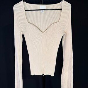 H&M Ribbed Sweetheart Neckline Long Sleeve Top